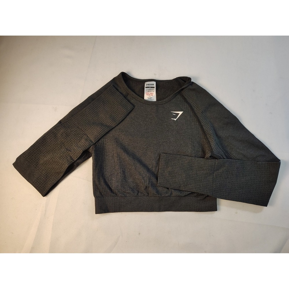 Gymshark Vital Seamless 2.0 Long Sleeve Crop Top Charcoal Grey Marl Medium B1A3D